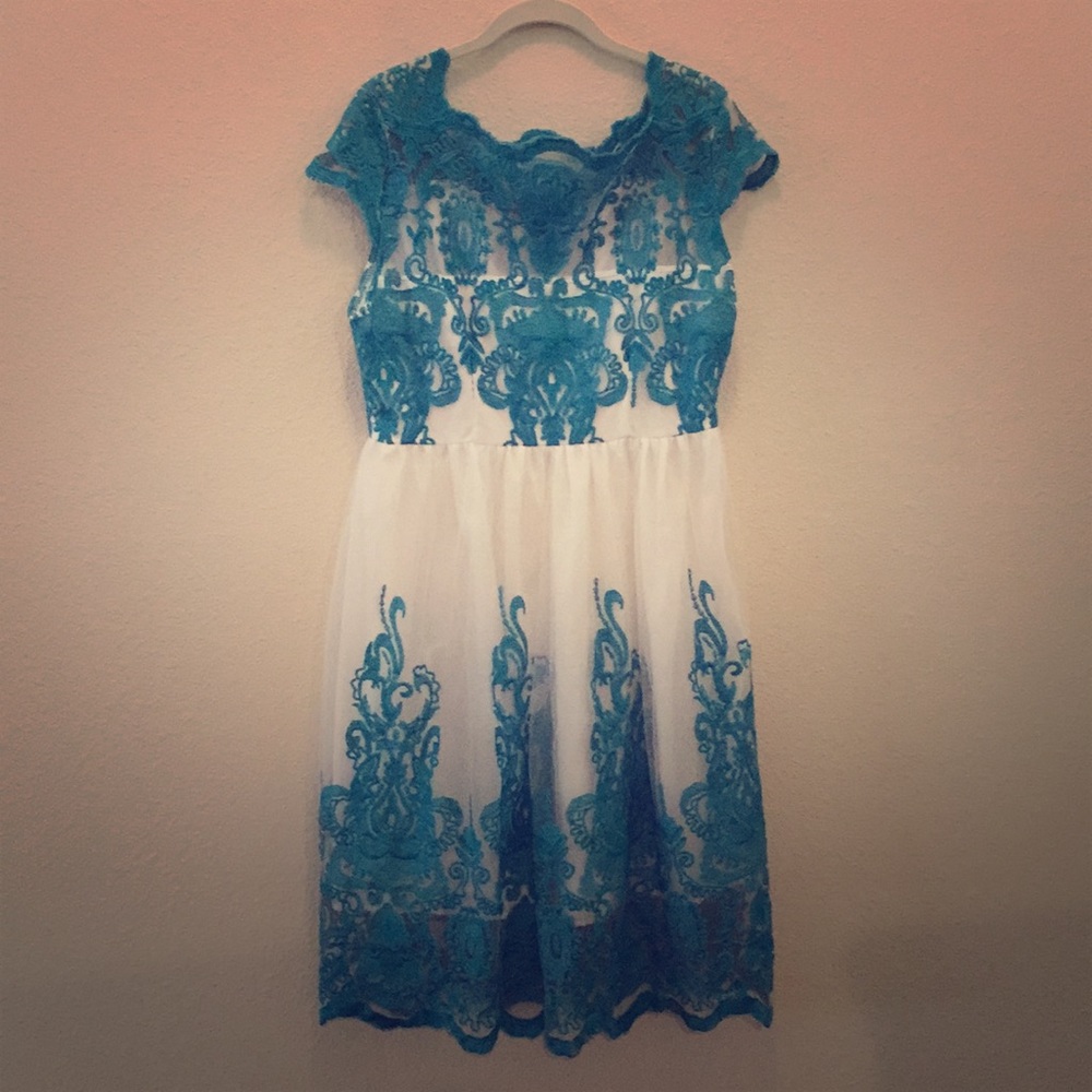 Teal and white cocktail dress